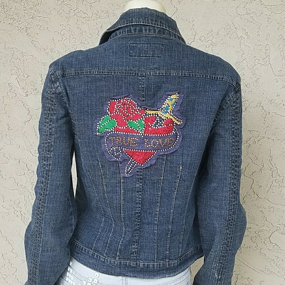 Annie Jackets & Blazers - Annie USA Stretch Denim Studded Patch Jacket